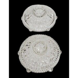 Anchor Hocking Stars & Bars Glass Taper Candle Holders, Round, Vintage Set Of 2